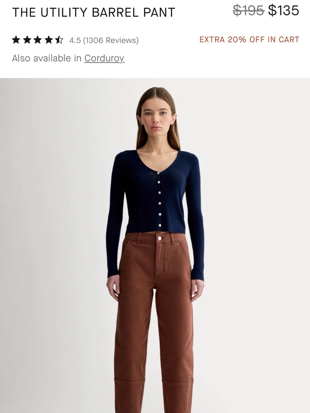 Everlane Baggy Utility Barrel Pants Brown Size 12 Organic Cotton
